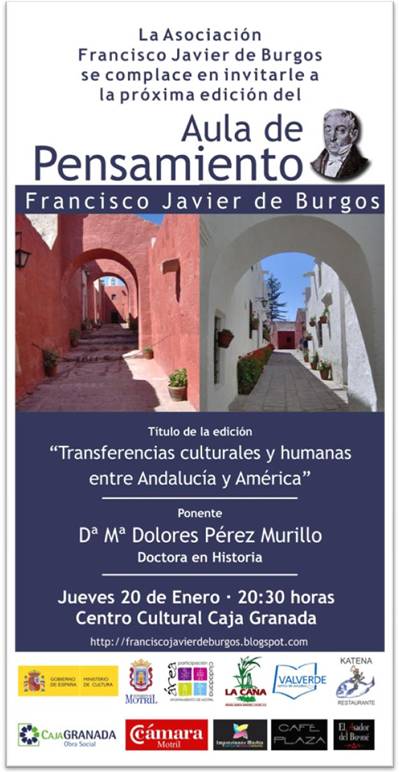 El Aula de Pensamiento Francisco Javier de Burgos de Motril hablará sobre las tranferencias culturales América- Andalucía