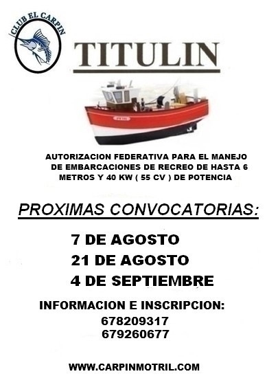 Obtención del Titulín, para patronear embarcaciones, en el Club de Pesca El Carpin de Motril
