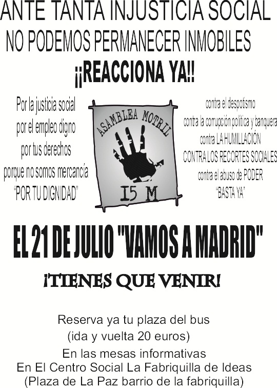 15-M de Motril pone autobuses a Madrid para el día 21
