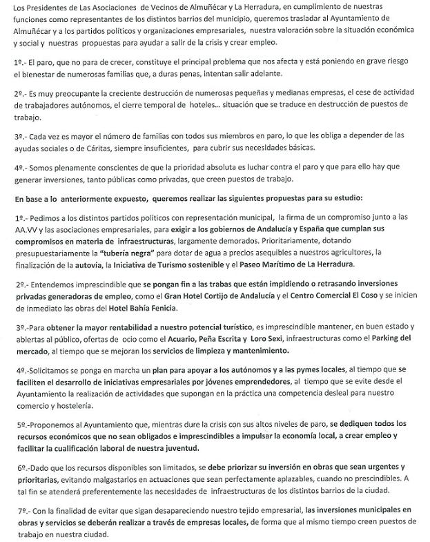 Manifiesto de la Asociaciones de Vecinos de La Herradura y Almuñécar sobre el paro