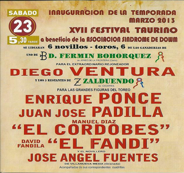 Diego Ventura,  Enrique Ponce , Juan José Padilla,  Manuel Diaz El Cordobés,  David Fandila El Fandi en el Festival de Granadown