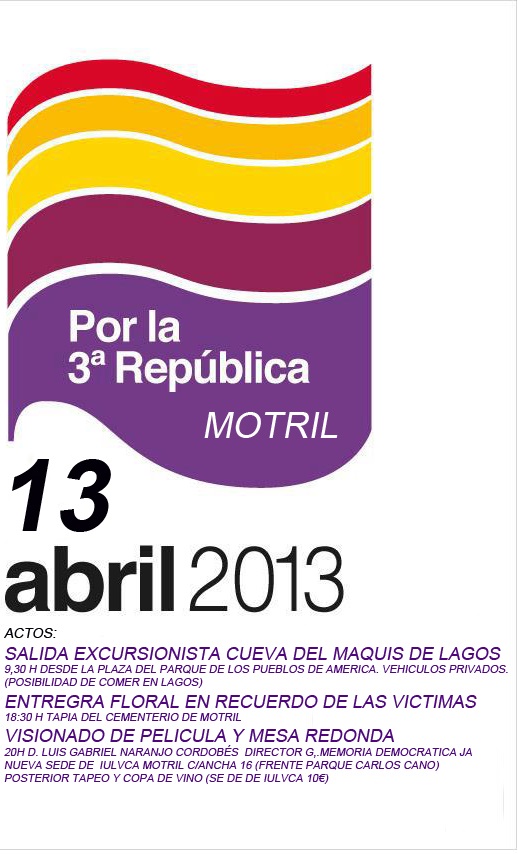 IU ha presentado los actos que su formación celebrará el próximo día 13 de Abril fecha del Aniversario de la II República