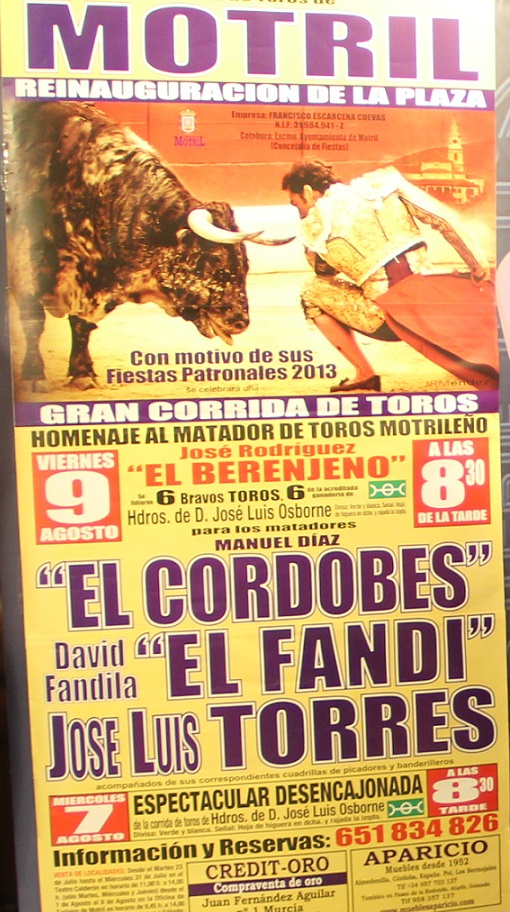 Los toros vuelven a la Feria de Motril con un cartel de lujo encabezado por El Fandi y El Cordobés